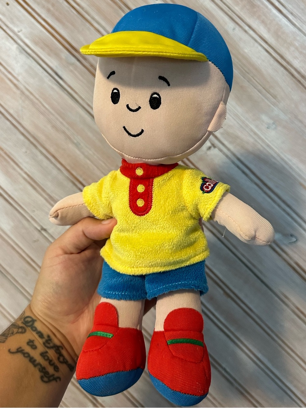 Vintage Caillou Plush Kids Doll with Red Shoes Embroidered Retro Stuffed Doll